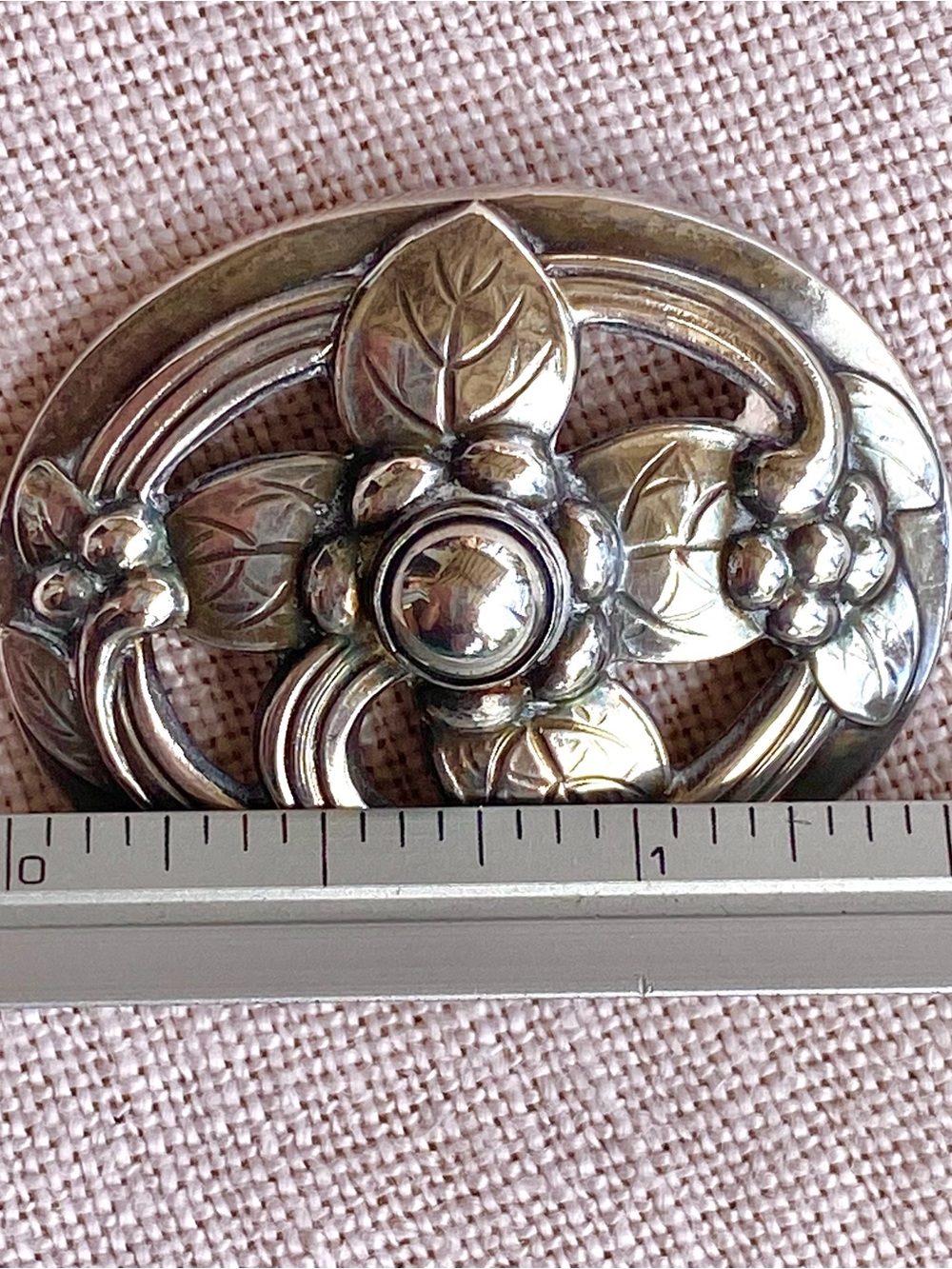 Vintage Georg Jensen Sterling Silver Flower oval Brooch #138 - Picture 6 of 6